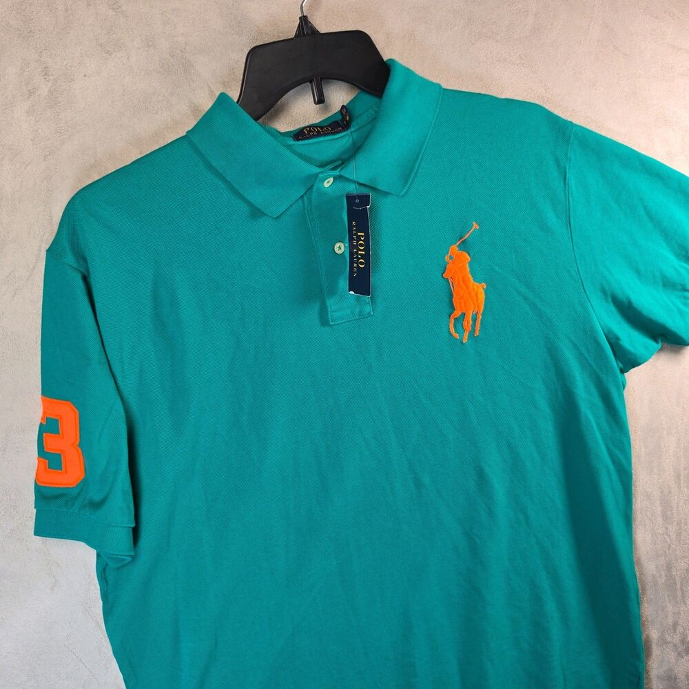 NWT Classic Ralph Lauren Teal Blue Green Polo Orange Big Pony Logo Number 3 XL